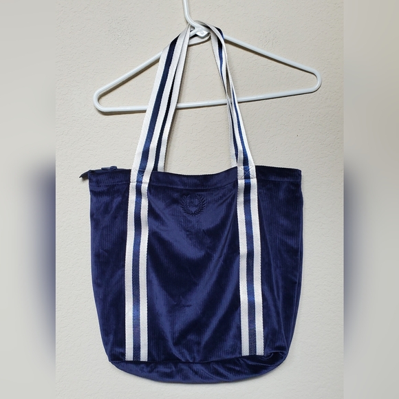 PINK Victoria's Secret Handbags - PINK Victoria's Secret Navy and White Soft Corduroy Zipper Tote